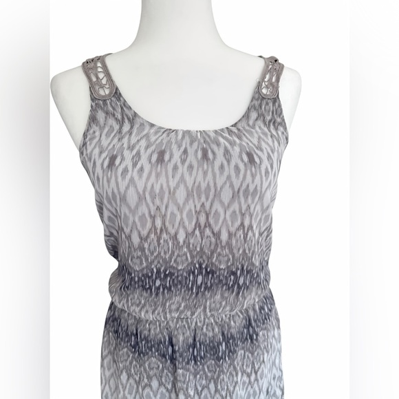 Express Women’s Flowy Dress S White Gray Ombre Ikat Print Boho Crochet Back - Picture 2 of 10